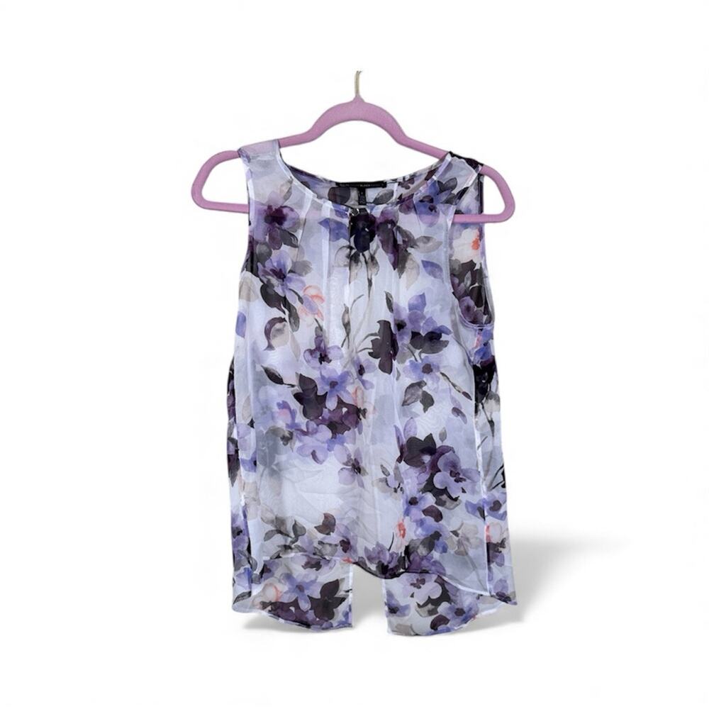 White House Black Market Purple Floral Sheer Tank Blouse Womens 4 Fall Casual